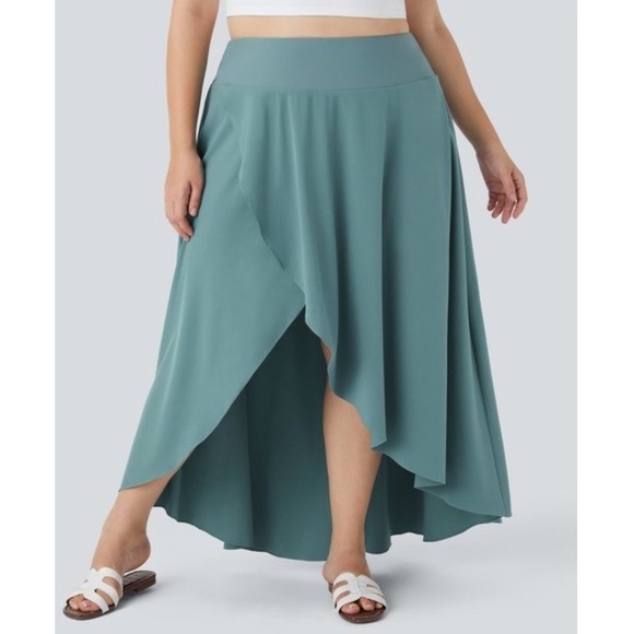 Halara Breezeful High Waisted High Low Ruffled 2-in-1 Midi Skirt As 3XL  Blue - Picture 3 of 16